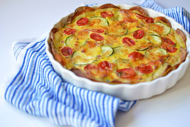 Vegetable and Pancetta Quiche with Potato Crust on LittleFerraroKitchen.com #GlutenFree